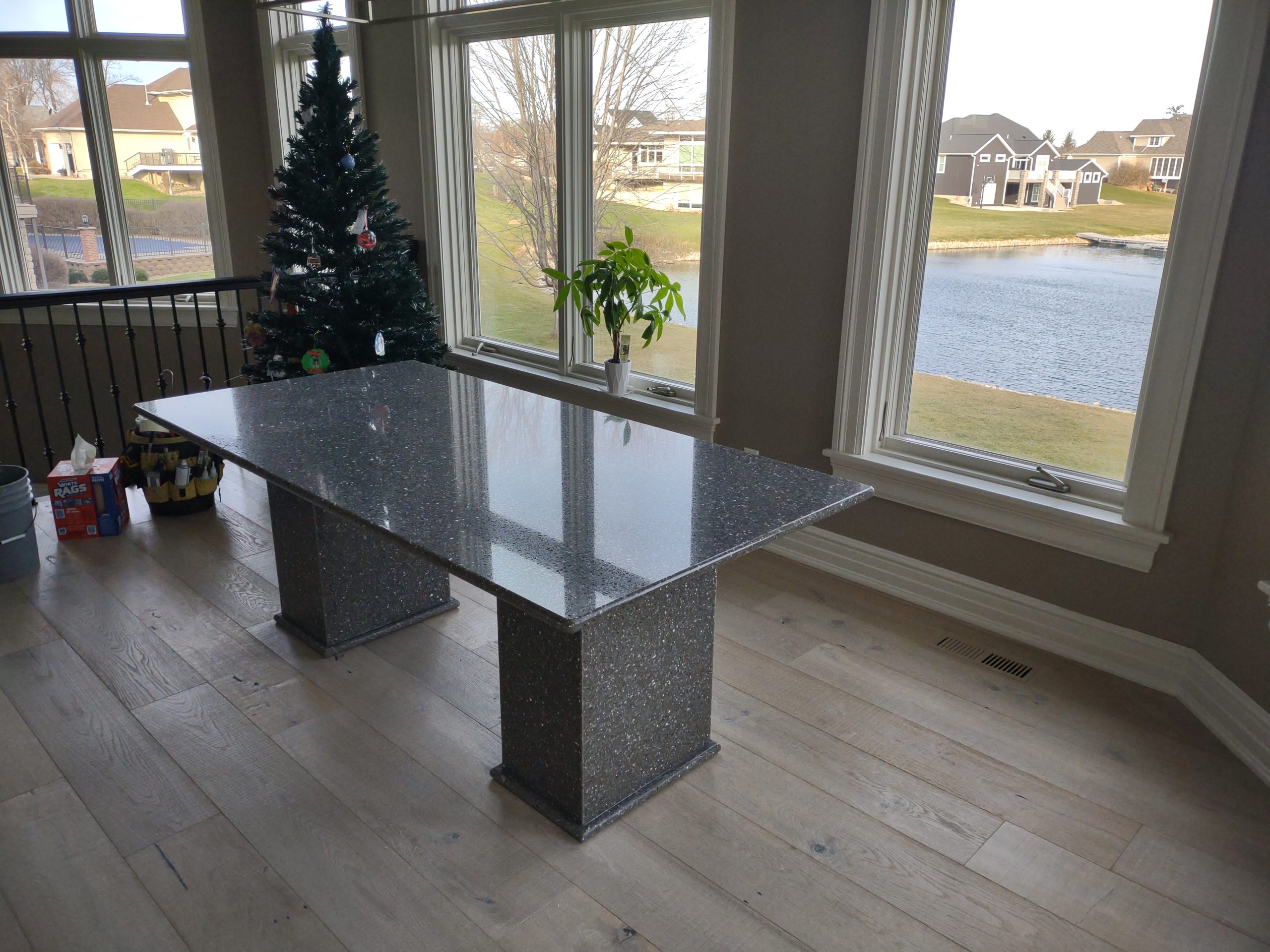 Elite Stone fabrication and assembly of a recent granite stone desk