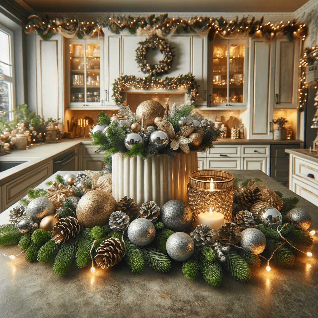 Beautiful decorated kitchen for the holidays in modern kitchen